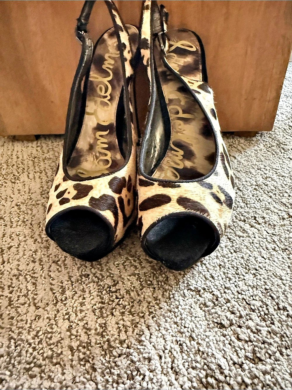 Sam Edelman Leopard Print Stiletto Peep Toe Heels